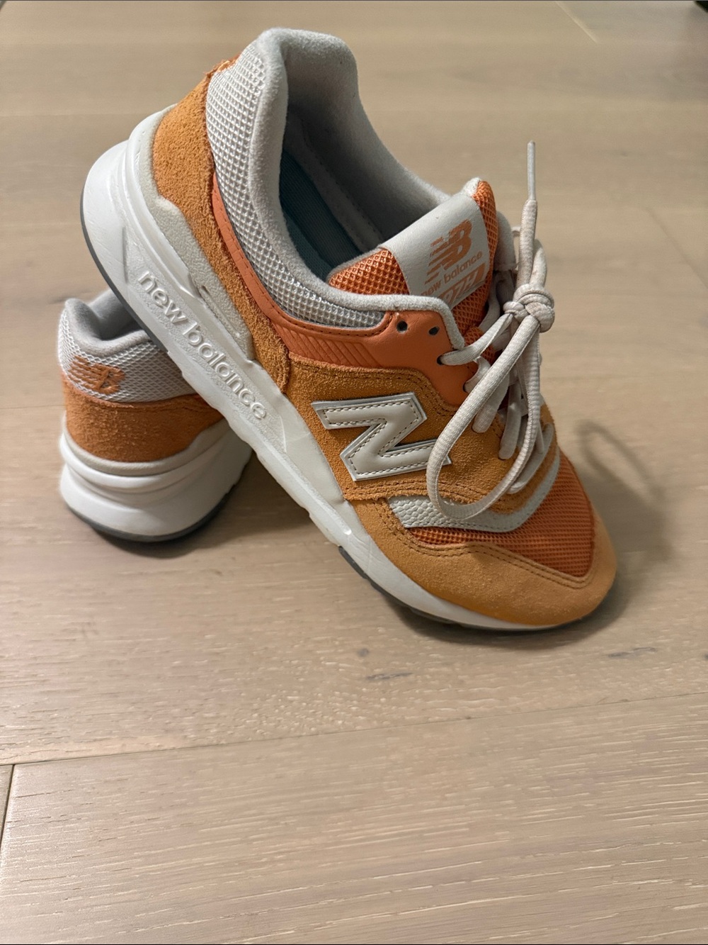 New Balance Orange & White Suede Mesh Sneakers